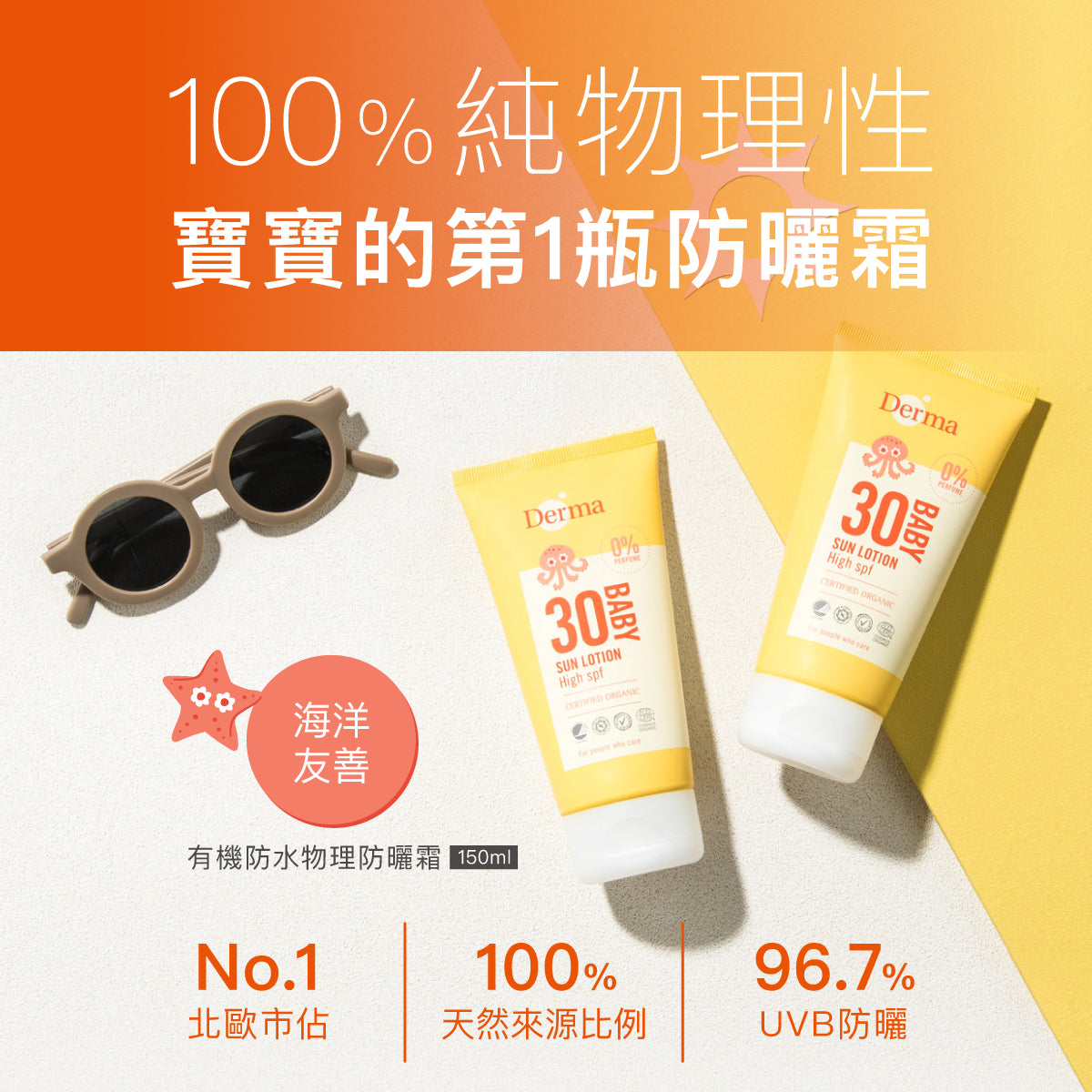 Derma Baby Sun Lotion SPF30 寶寶有機防水物理防曬霜(加大版)  (150 ml)